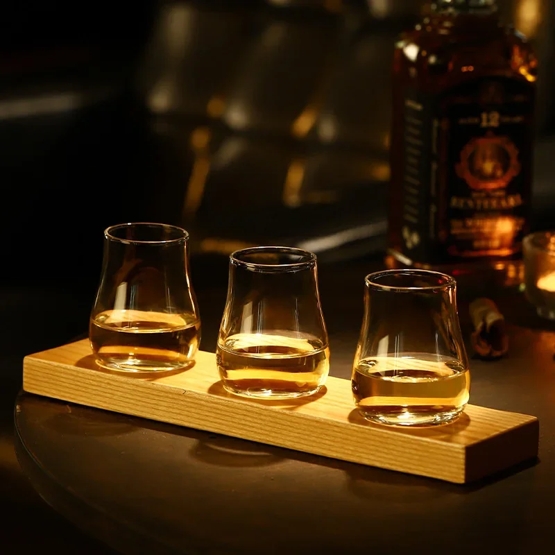 Classical Whisky Tasting Cup With Wooden Tray Set Small Tulip Liquor Shot Glasses Crystal Whiskey Tumbler Cognac Brandy Snifter
