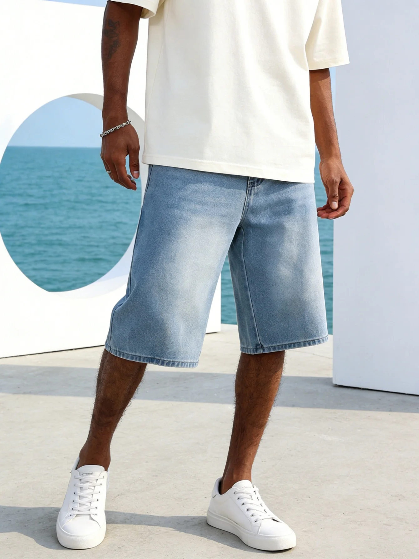 

Loose Fit Blue Casual Denim Shorts Men Non Elastic Jorts Relaxed Comfy Solid Color Summer Outfits