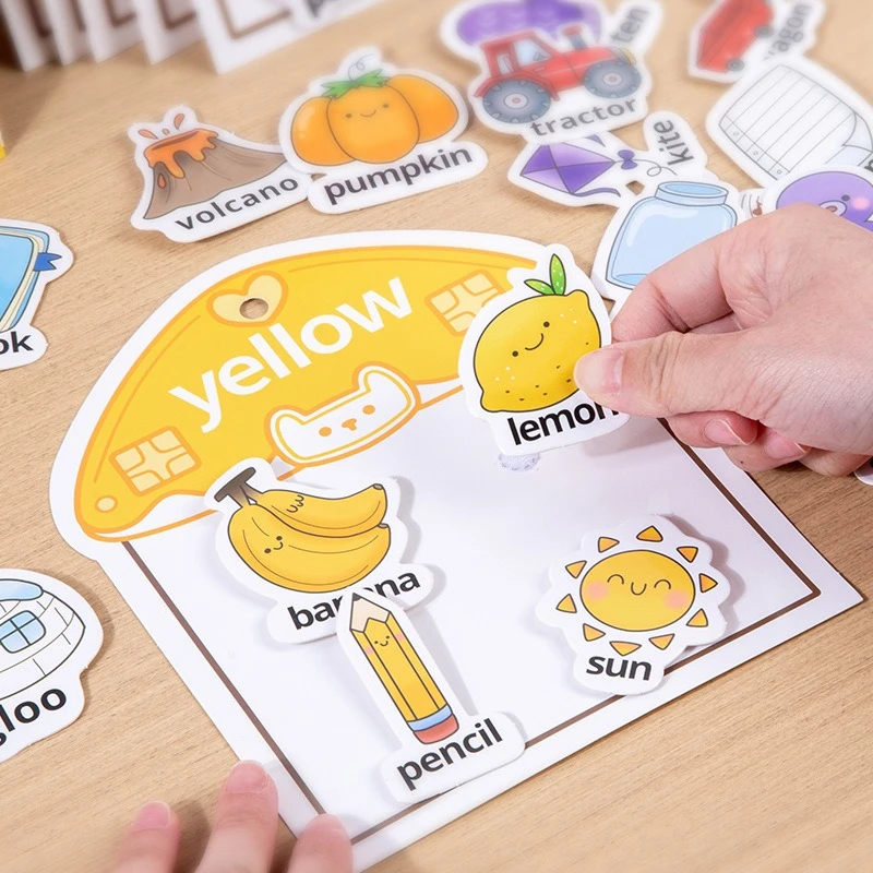 Libro silencioso para bebés, juguete educativo, reconocimiento de Color de Aprendizaje Temprano con Velcro, palo reutilizable, páginas de cáscara, juego interactivo