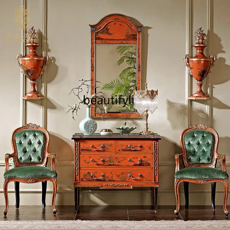 

ssE1001 solid wood painted chest cabinet living room home decoration storage entrance cabinet European handmade side cabinet