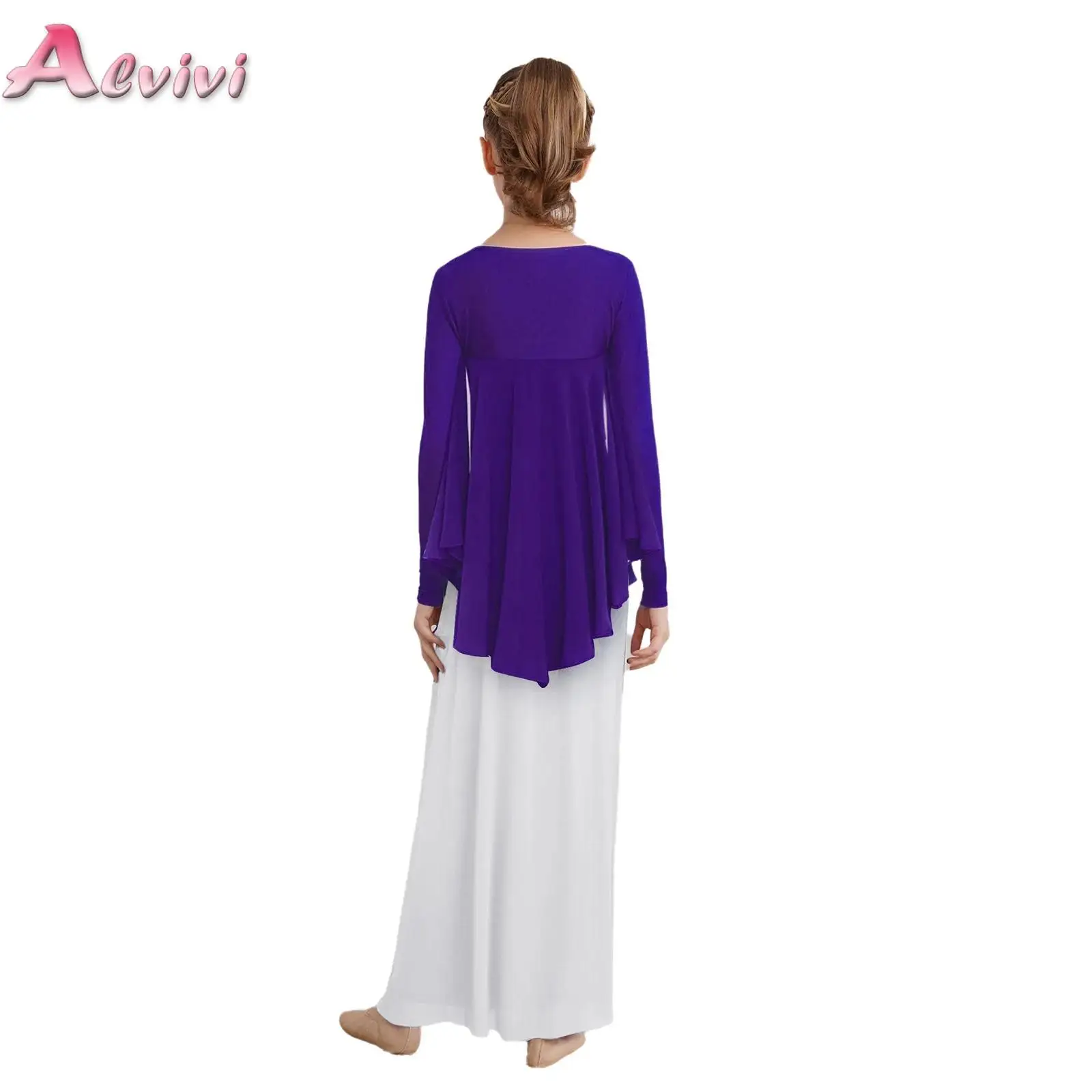 

Kids Girls Praise Worship Dance Top Open Front Irregular Hem Drapey Angel Wing Shrug Tunic for Stage Performance Competition
