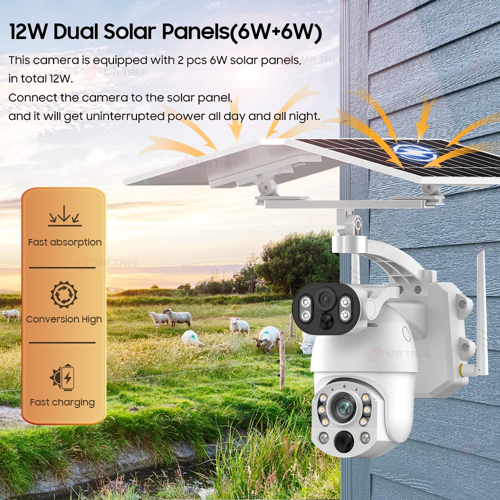 4K 50X Optical Zoom Dual Screen Security Solar Camera 4G Wireless Outdoor Surveillance WiFi PTZ Motion Detection Tracking IP Cam