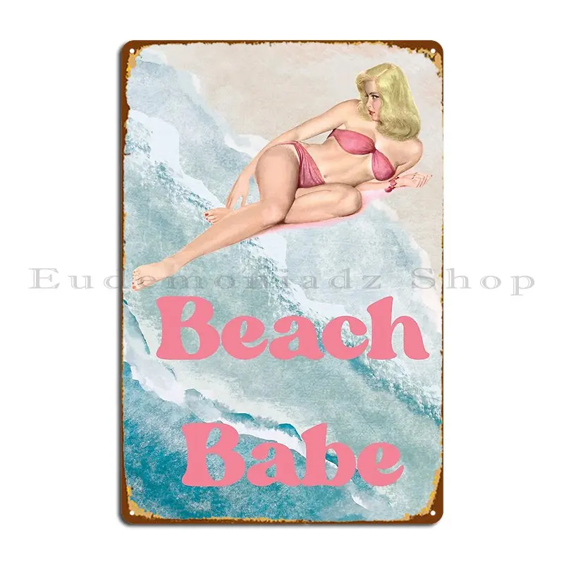 Beach Babe Pin Up Metal Sign Design Rusty Cinema Garage Bar Cave Tin Sign Poster