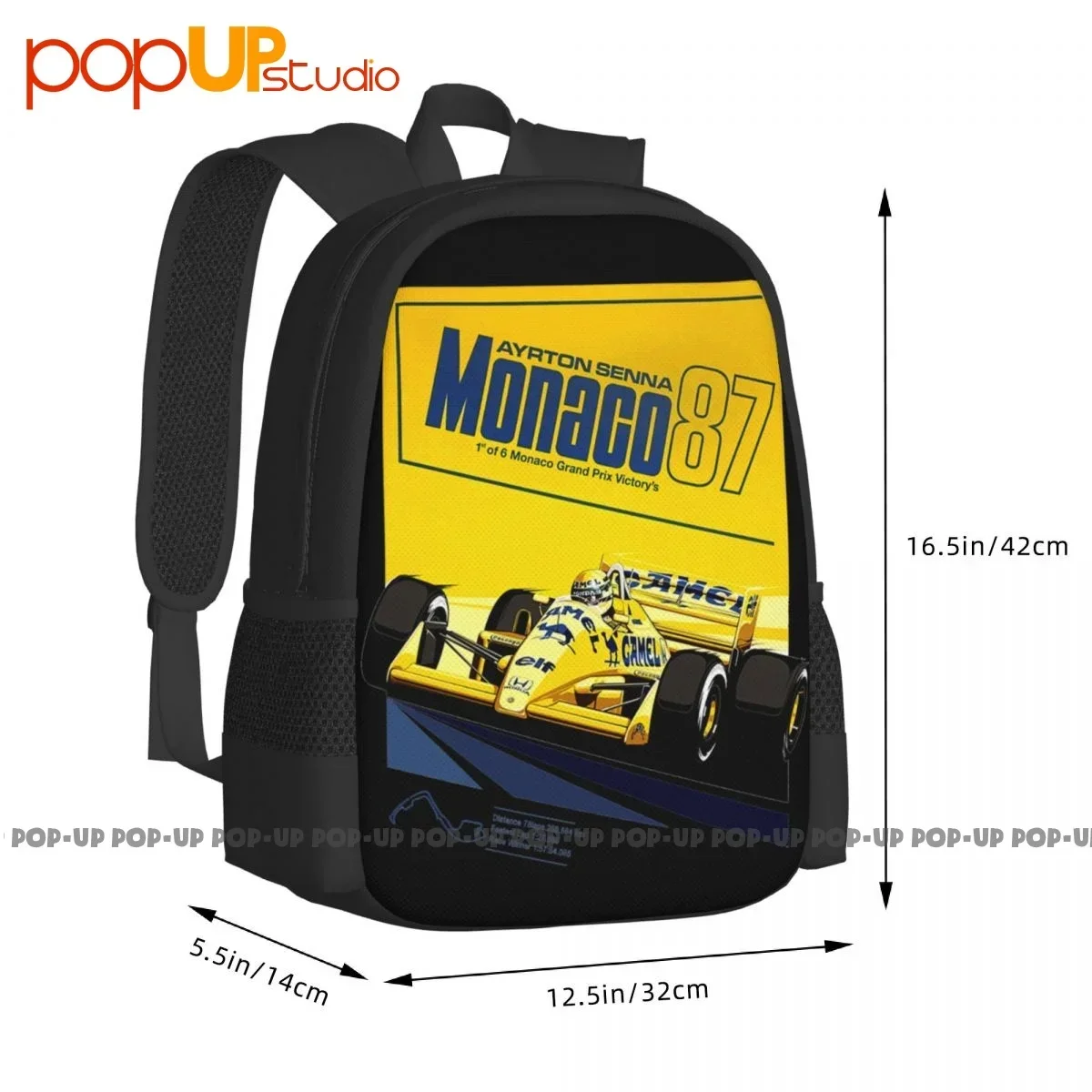 Tributo Ayrton Senna Pilota Fórmula Gran Premio Montecarlo 1987 Mochila de viagem de grande capacidade com impressão 3D