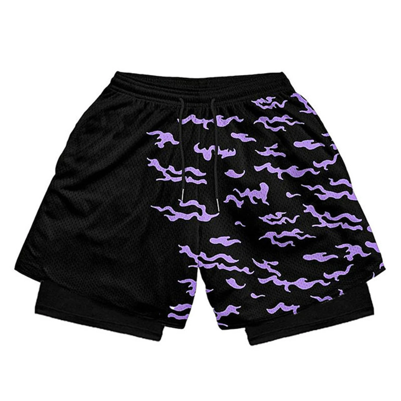 Anime Compression Shorts Sportswear Men GYM 2 In 1 Double Layer Shorts Training Workout Male Fitness Performance Sport Shorts