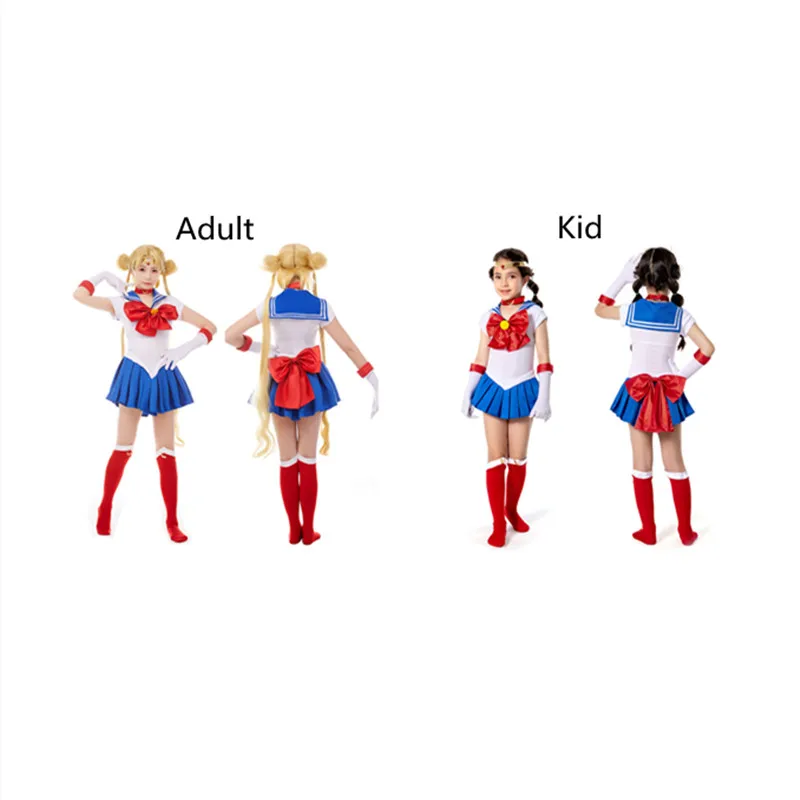 Adult Kids Anime Tsukino Cos Usagi Cosplay Costume Women Girls Sailor Uniform Dress Headband Outfits Halloween Carnival Suit