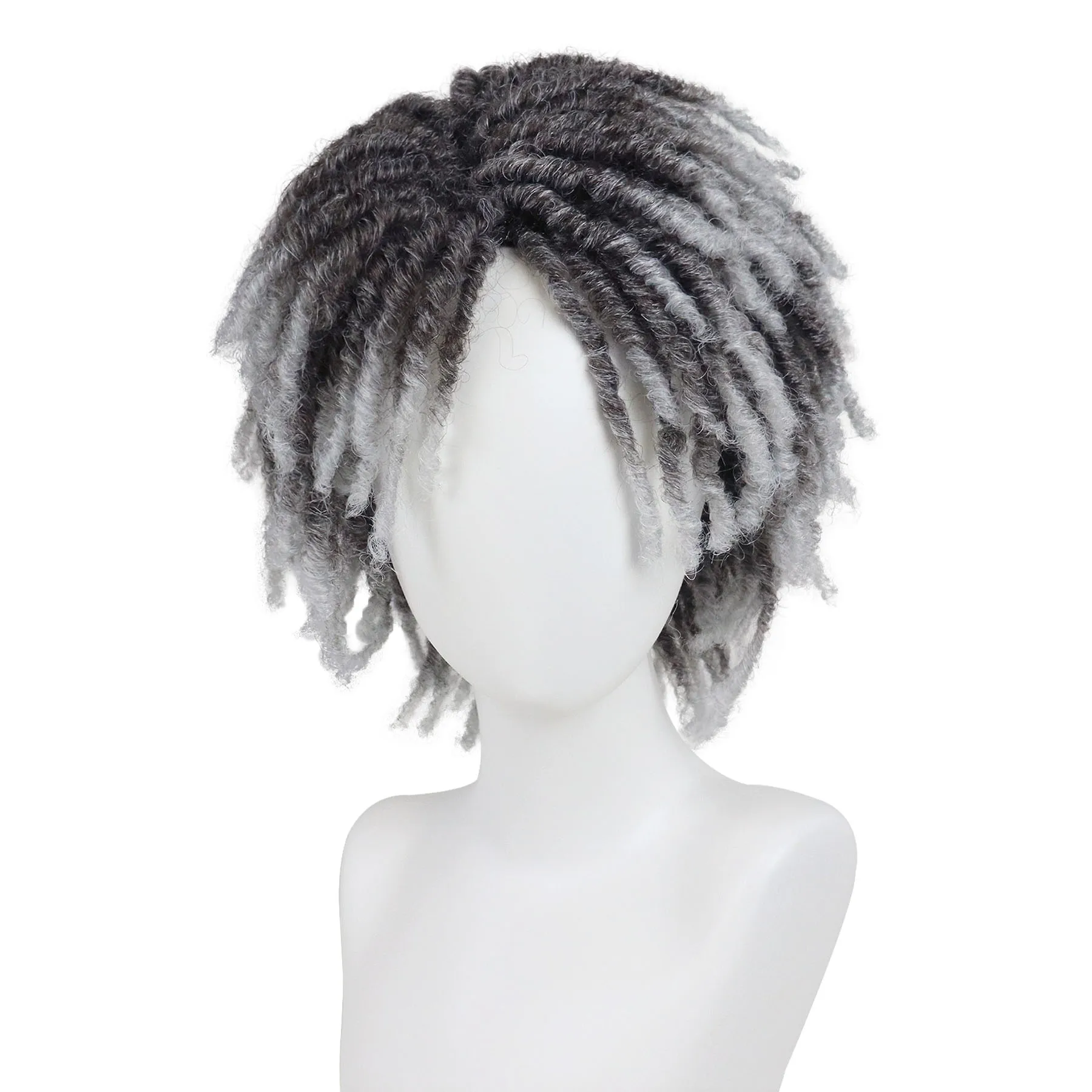 Perruque Dreadlock grise ombrée, perruques courtes torsadées pour hommes, faux dreads pour femmes, perruques synthétiques Afro bouclées ombrées tressées, perruque amusante