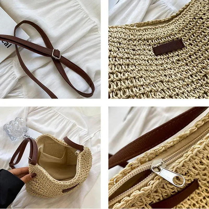 Ladies Fashion Summer Straw Crossbody Bag Women Beach Holiday Shopping Woven Shoulder Handbag Messenger Purses For Bags