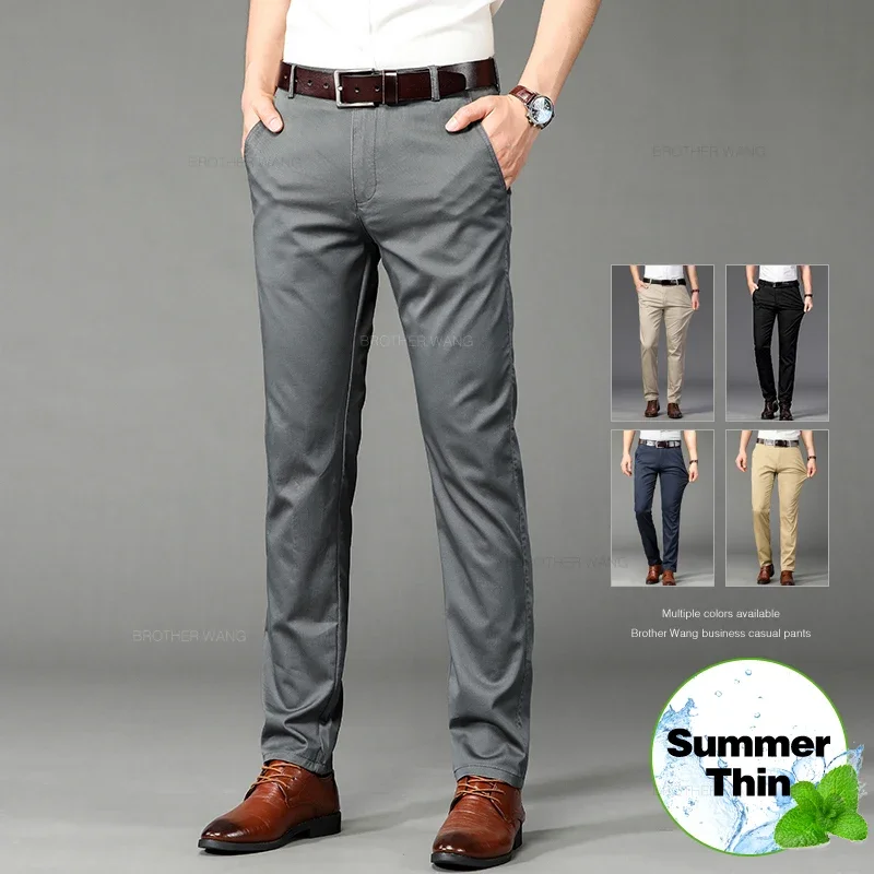 Summer Thin Men's Business Casual Pants Korean Style Elastic Straight Leg Fashionable and Comfortable Casual Long Pants Male