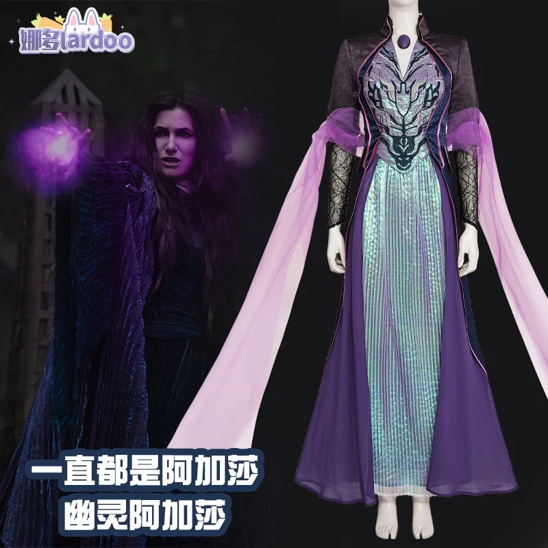 

Movie Agatha Harkness Cosplay Agatha Cos All Along Costume New Elegant Dress Coat Shawl Accessories Set Christmas Party Full Set