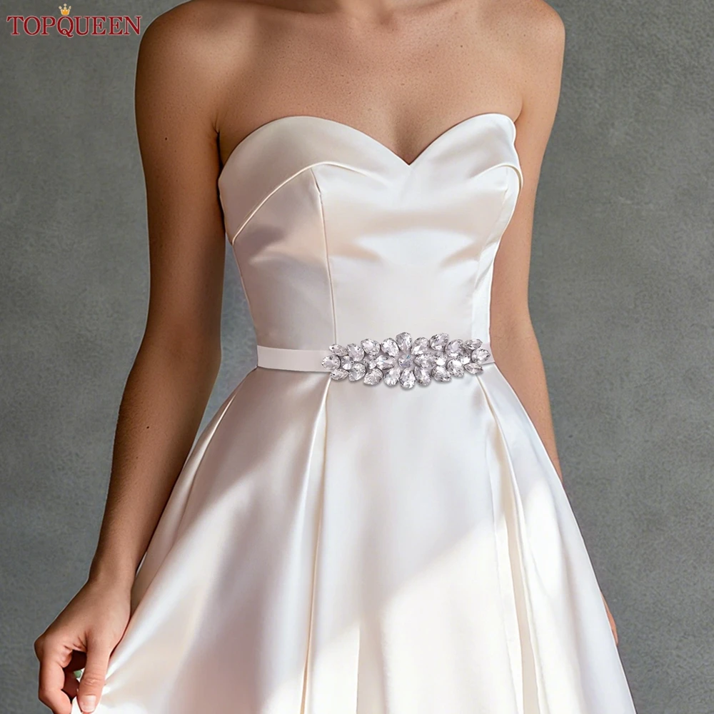 TOPQUEEN доступный свадебный пояс, серебряный пояс со стразами и аппликацией, официальная одежда, пояс на талии, подарок для особых случаев S220