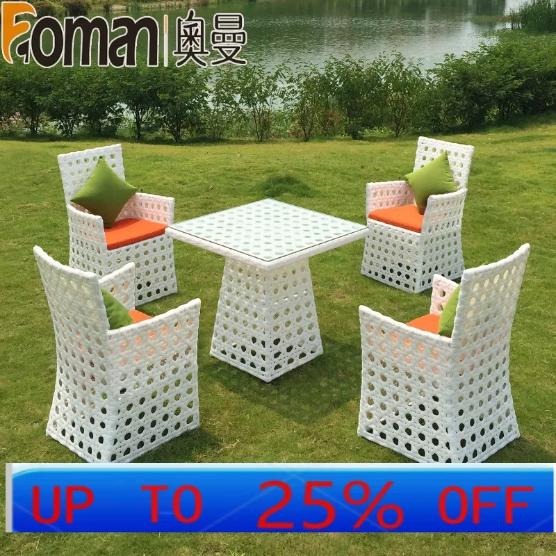 

LTT Outdoor Table and Chair Courtyard Outdoor Rattan Table Chair Open Air Rattan Chair 3-Piece Set