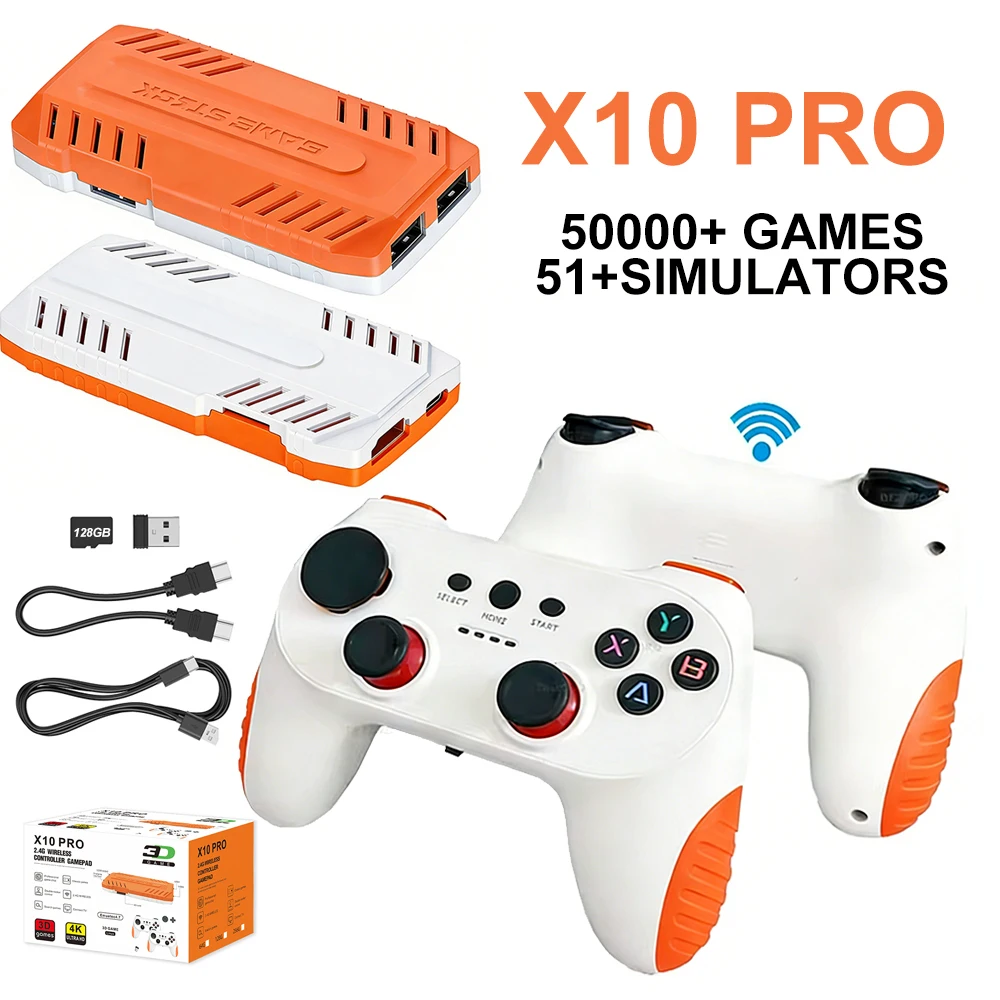 D10 X10 PRO GameStick 128G 4K Mini Video Game Console Built-In 50000+ Games 40+ Emulators Retro Games Dual 2.4G Controller
