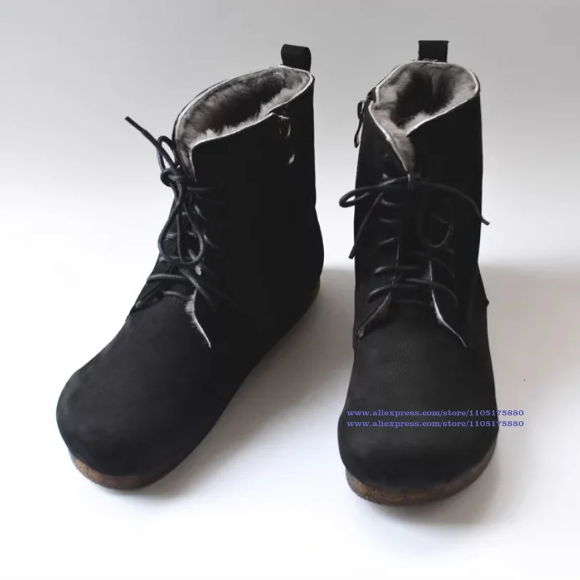 بني/أسود جلد الثلوج الأحذية الجلدية الناعمة لينة وحيد الرجال الأحذية جولة تو الكاحل الجوارب اليدوية أحذية رجالي بوتاس موهير #4
