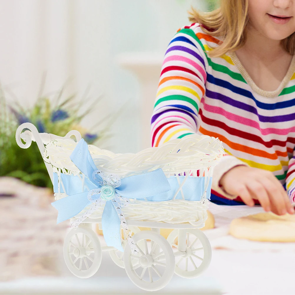 

4pcs Imitation Rattan Woven Trolley Shaped Basket Multi-Function Candy Serving Storage Wedding Party Decoration Baby Shower