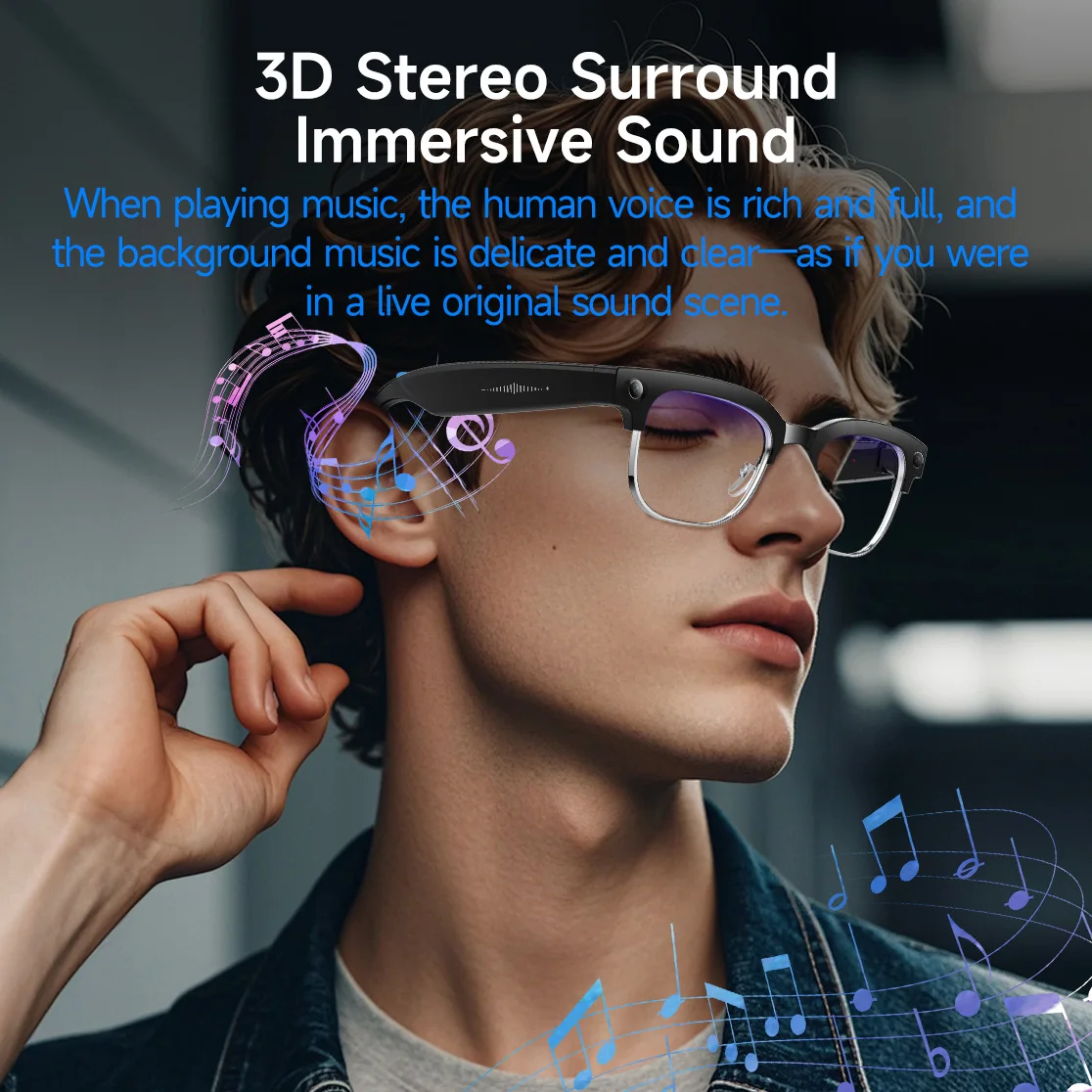 

New Business AI Smart Glasses 4K HD Color Change 800W Pixel Camera 1080P Video AI Chat Music Player Call AI Sports Glasses Men