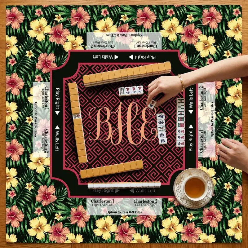 VIKAMA Tropical Hibiscus Floral Mahjong Mat Non Slip Shock Absorb Washable Square Pad American Indoor Play