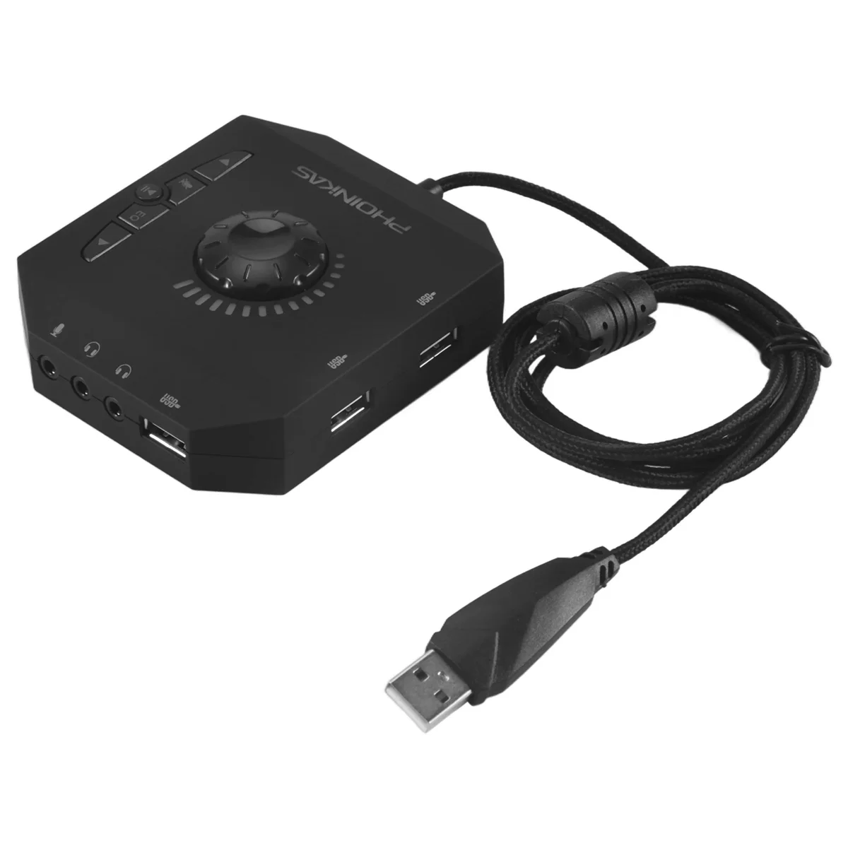 New Phoinikas T10 Multi-Switch Usb Hub Audio Adapter External Stereo Card With 3.5 Mm Headphones And Microphone Jack Black