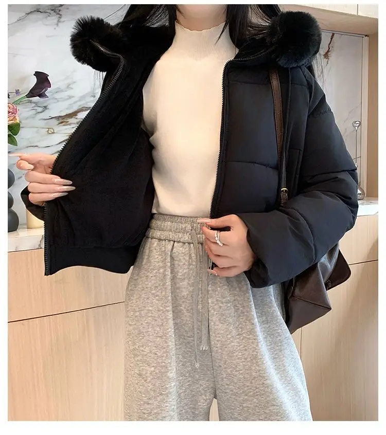 2027 Winter New High End Big Fur Collar Workwear Down Cotton Jacket Women's Fashion Short Thicken Cotton Female Parkas Coats