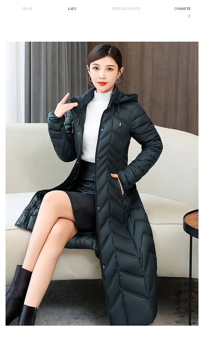 Mom's Long Down Cotton Jacket 2026 Winter New Fashion Slim Hooded Coat Women's Warm Parker Overcoat Solid Female Casual Jackets