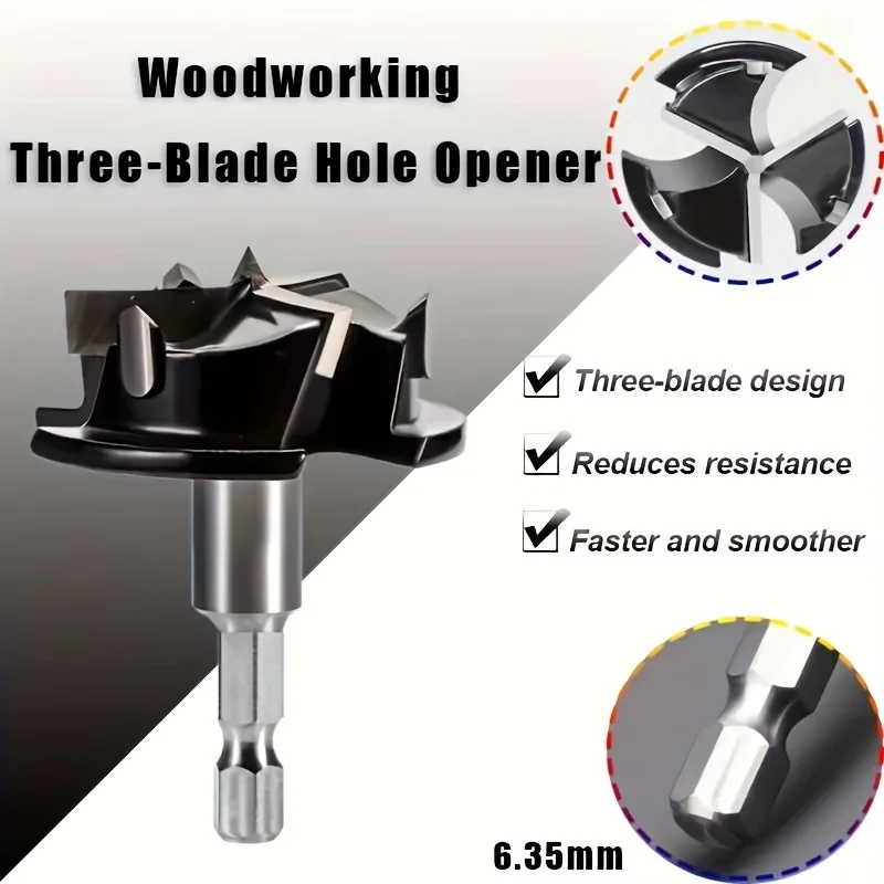 

Professional Heavy Duty 35mm Three-Blade Forstner Bit Hinge Hole Opener Jig for Cabinet Door Woodworking Installation