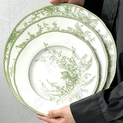 Ceramic Plate Nordic Retro Green Lily of The Valley Dinner Plates European Style Dessert Cake Dishes Rice Bowl Home Tableware