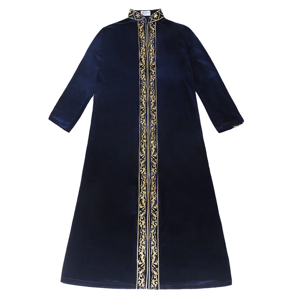 Muslim Men Velvet Embroidery Jubba Thobe Islam Clothing Ramadan Abaya Dress Long Robe Saudi Arabic Musulman Caftan Middle East