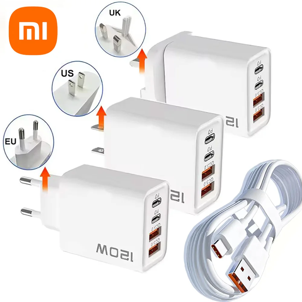 Xiaomi 120W Quick Charger PD 4 Ports USB C Charger Type C USB Phone Charger Fast Charging Adapter for Samsung iPhone