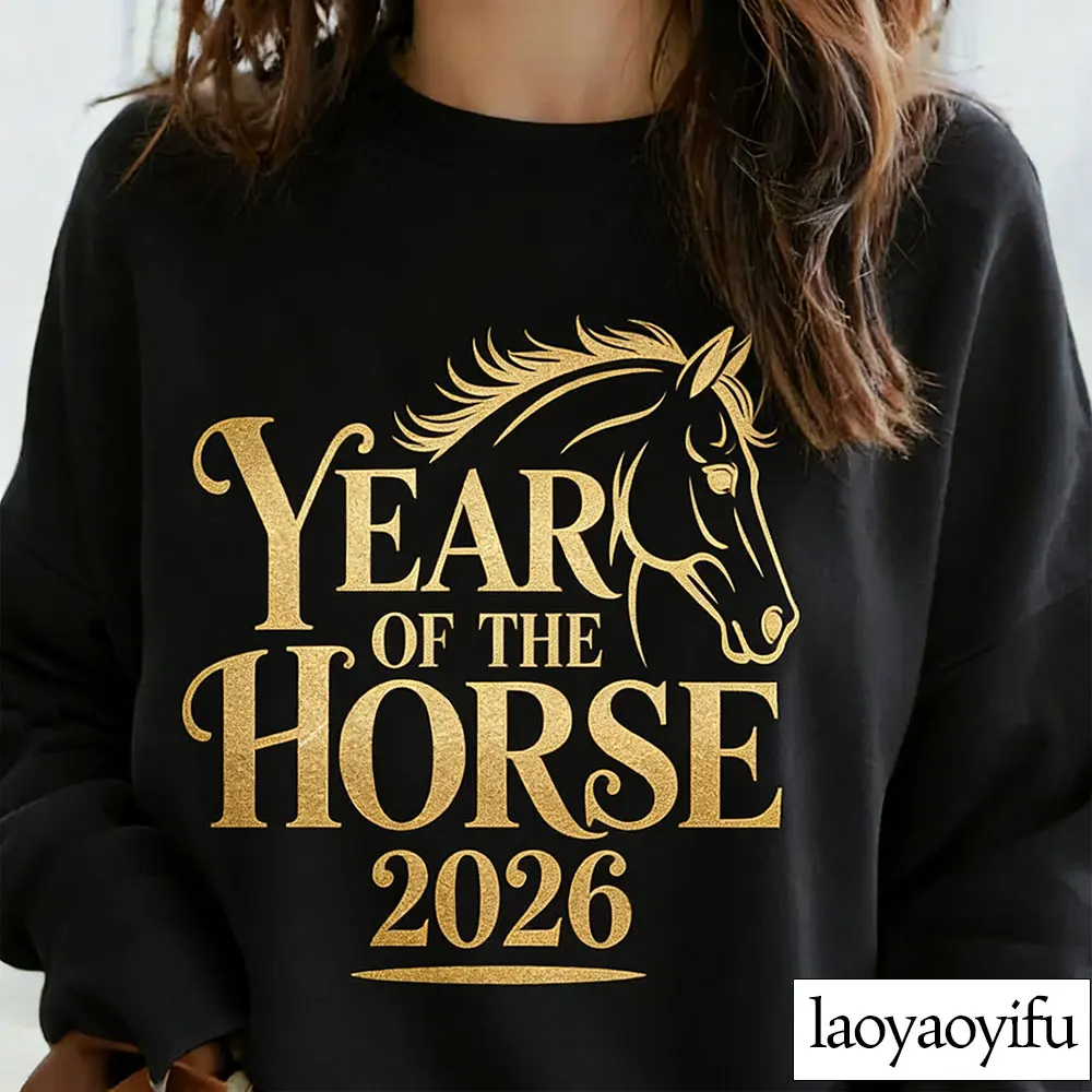 Ano novo chinês cavalo moletom ano novo chinês 2026 com capuz feliz ano novo chinês zodíaco cavalo design inverno de manga comprida