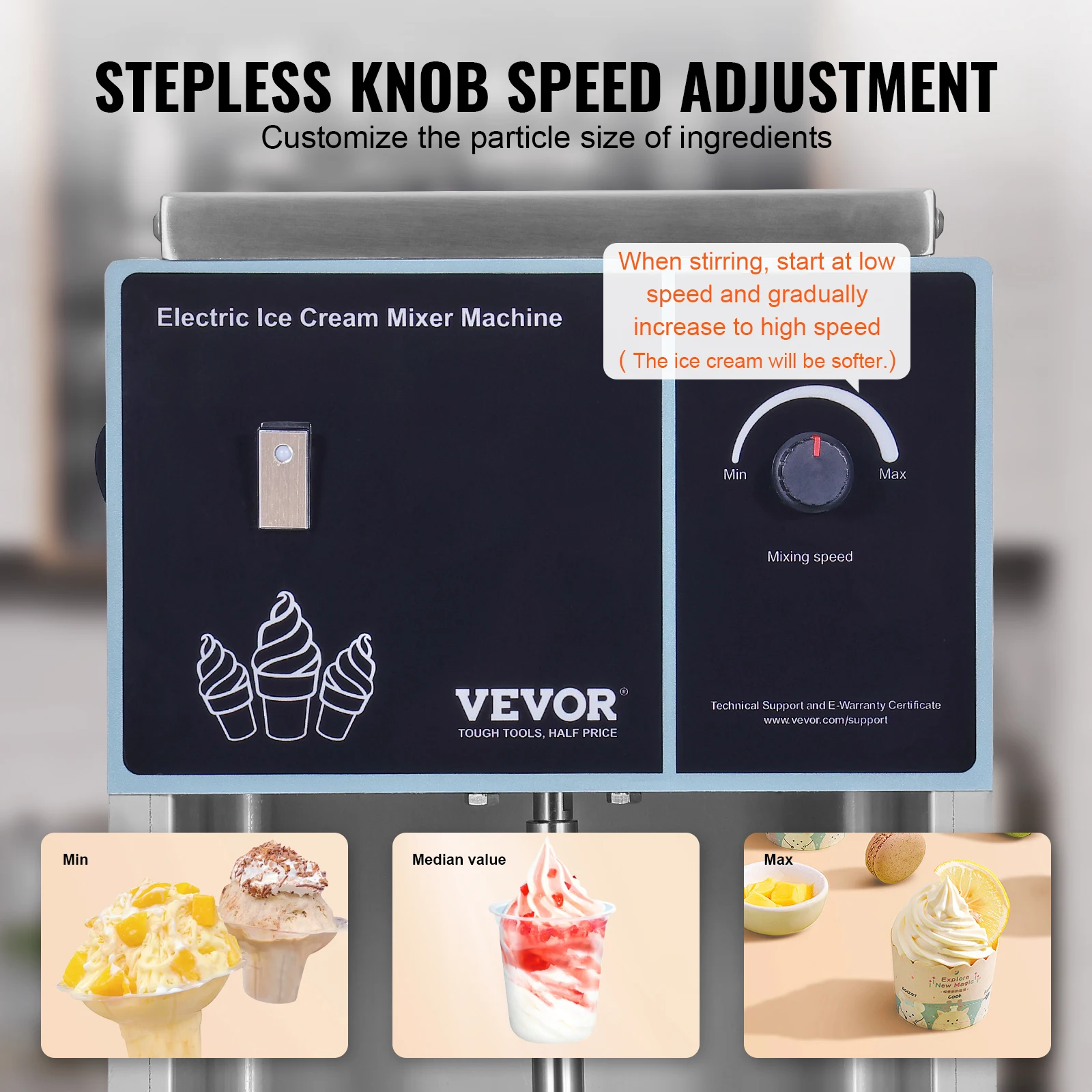 SucceBuy الآيس كريم خلاط عالية السرعة صانع الآيس كريم خلاط تحريك آلة تعديل السرعة الفولاذ المقاوم للصدأ الآيس كريم شاكر
