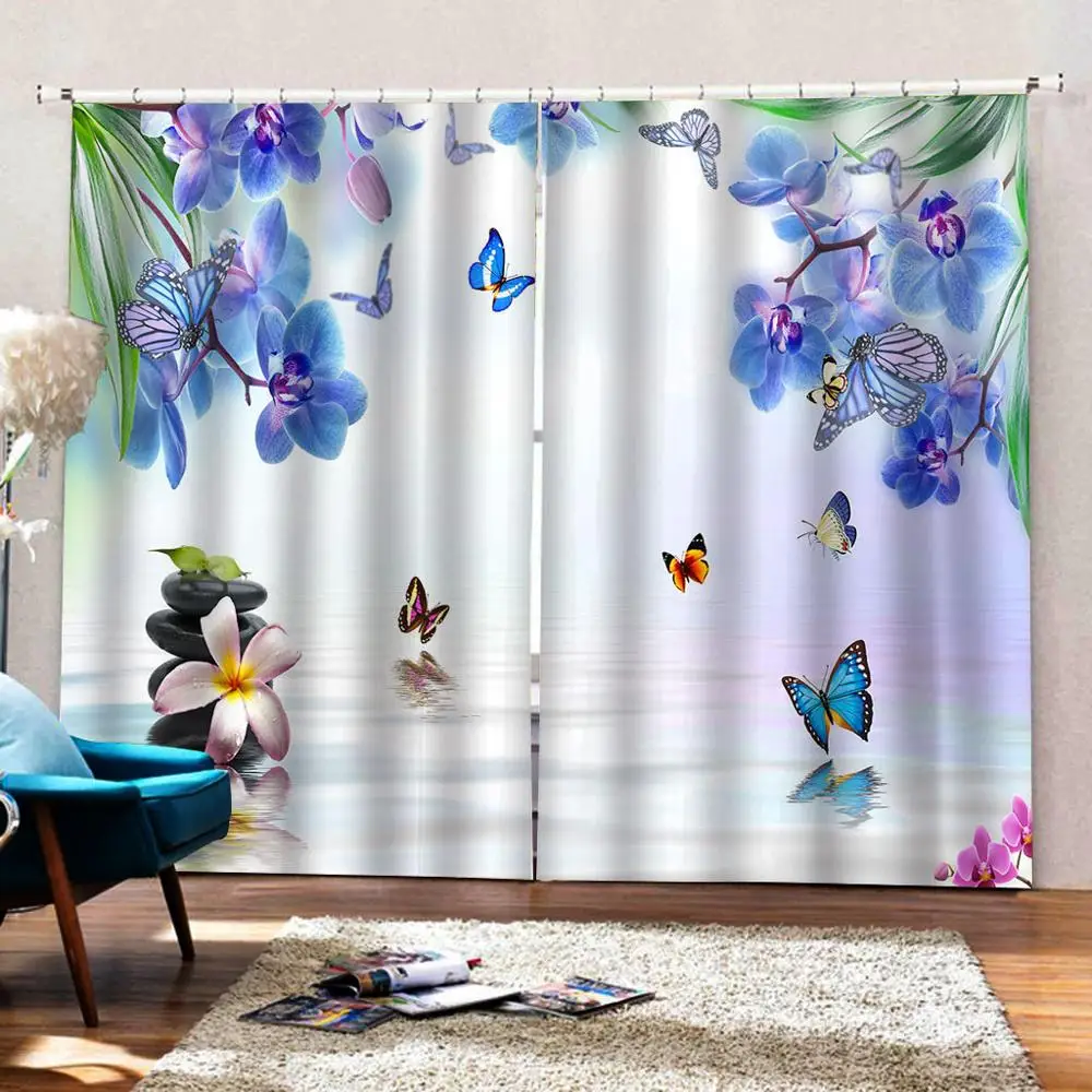 Blue Magnolia flower curtains 3D Curtain Printing Blockout Polyester Photo Drapes Fabric For Room Decoration curtains