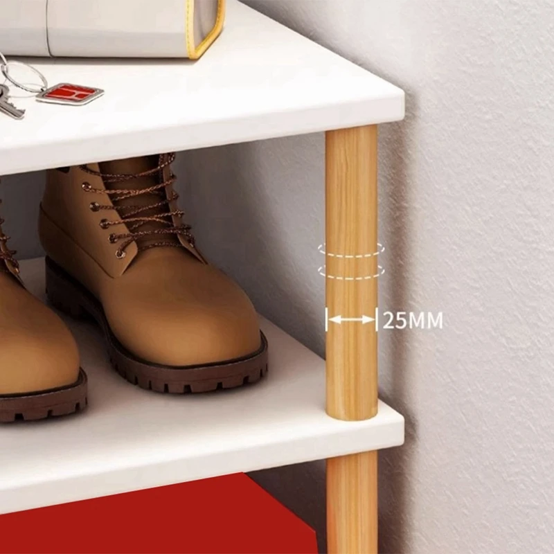 

1 PCS Fashion Wooden Shoes Storage Rack Space-Saving Shelf Tower Free Standing Entrance Without Tools To Assemble Warm White