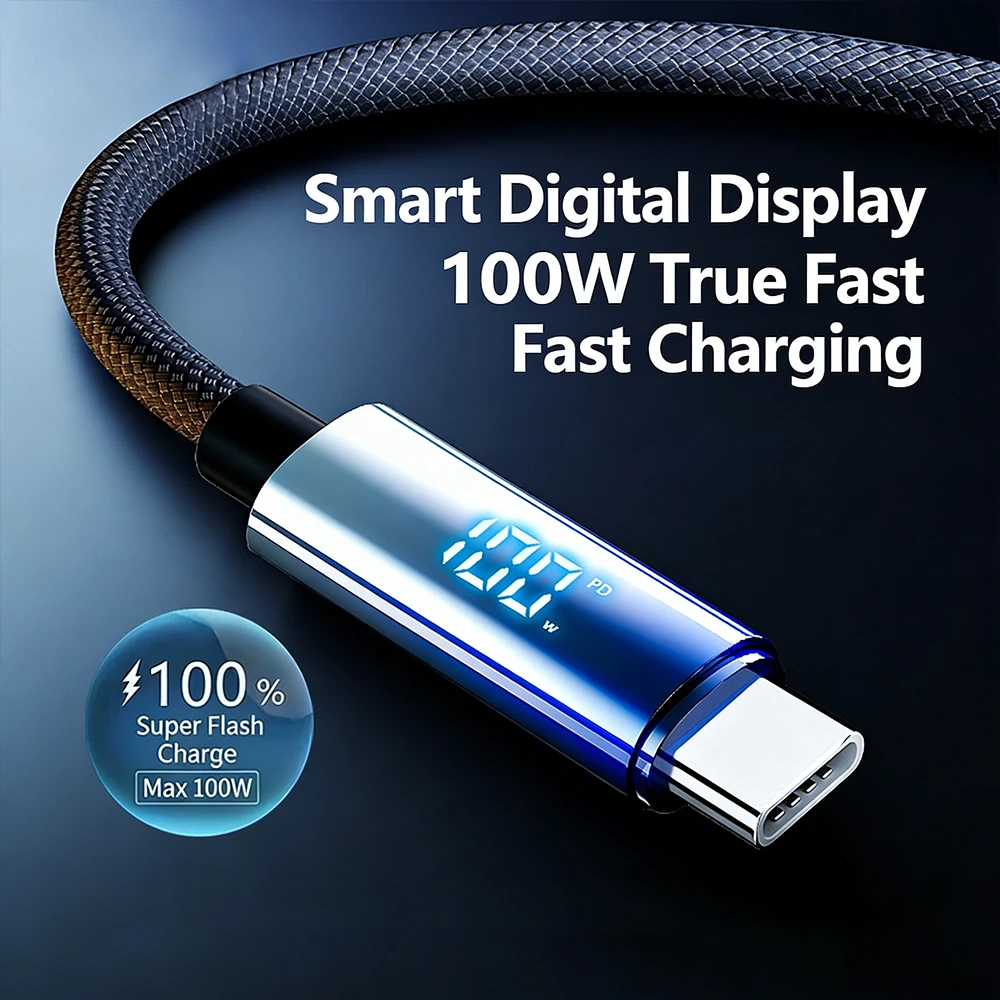 

PD 100W USB C to Type-C Cable Digital Display Fast Charging Wire For iPhone 17 16 15 Pro Max Samsung Charging Data Cord Cable