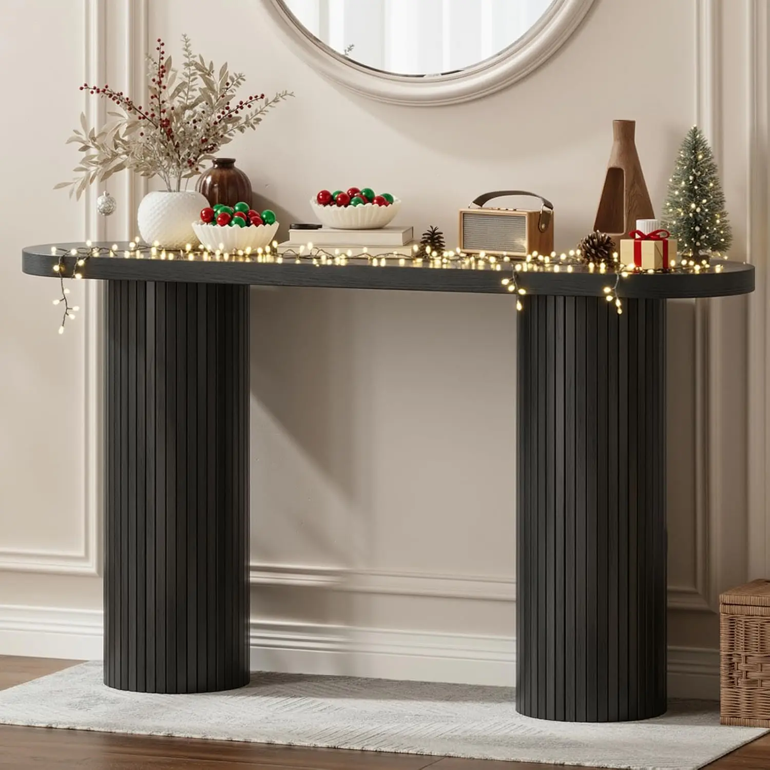 55 Inch Fluted Entryway Table, Sofa Table Behind The Couch, Long Console Tables, Modern Entrance Stand for Hallway