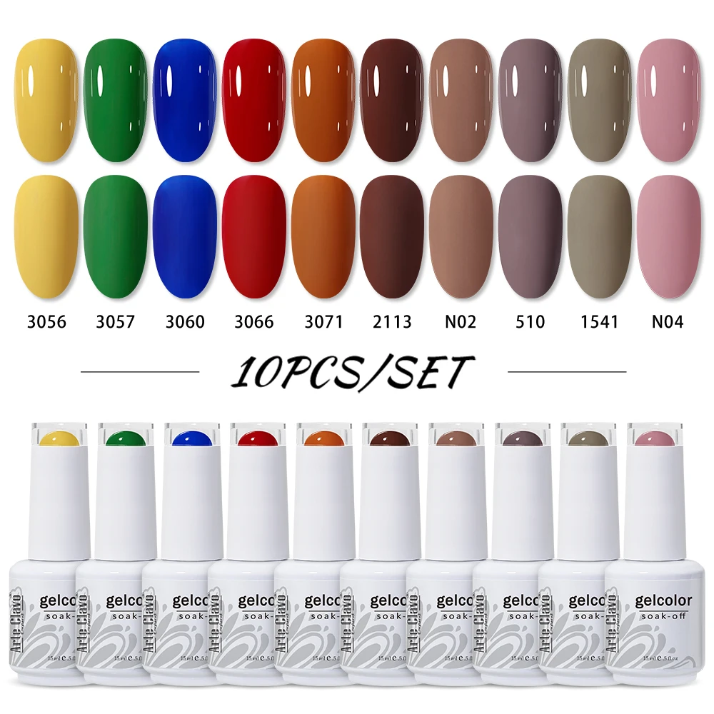 Arte Clavo 15ml Nude Gel Nail Polish Pure Color Semi Permanent Nail Polish Set Kit 10 Colors For Choose For Manicure Nail Design