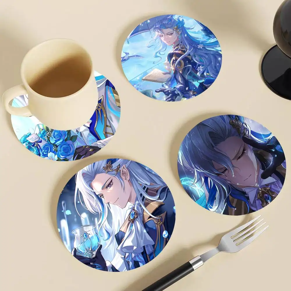 Anime Game Genshin Impact Neuvillette Round Wooden Coasters Suitable For Restaurants And Coffee Home Gift Choice Holidays