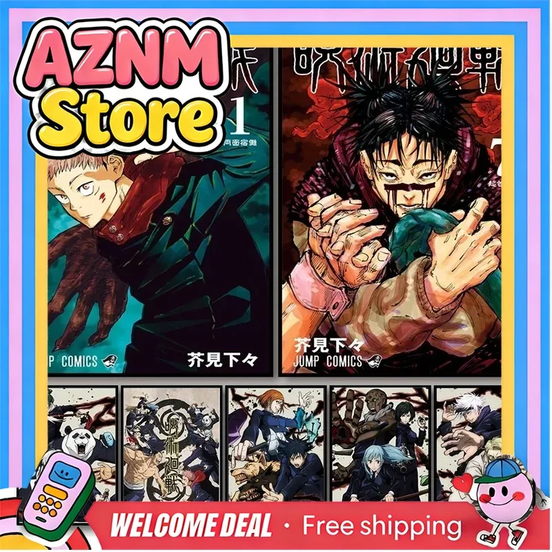 Póster de Anime Japonés Clásico Jujutsu Kaisen, Diseño Estético con Todos los Personajes, Impresión en Lienzo Retro, Decoración Kawaii para Habitación