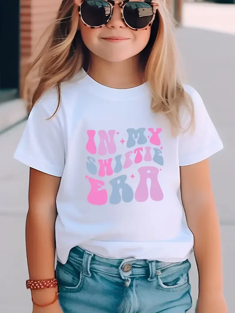 Children's T-shirt  IN MY SWIFTIE ERA Printed Crew Neck Short Sleeve T-shirt Girls Kids Casual Fashion Tops for Summer