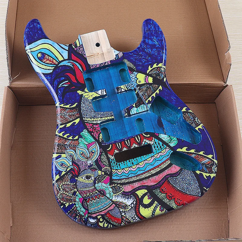 Poplar Wood Art Printed Electric Guitar Body with Special Pattern 5.7cm Heel Electric Guitar Part with Minor Flaw