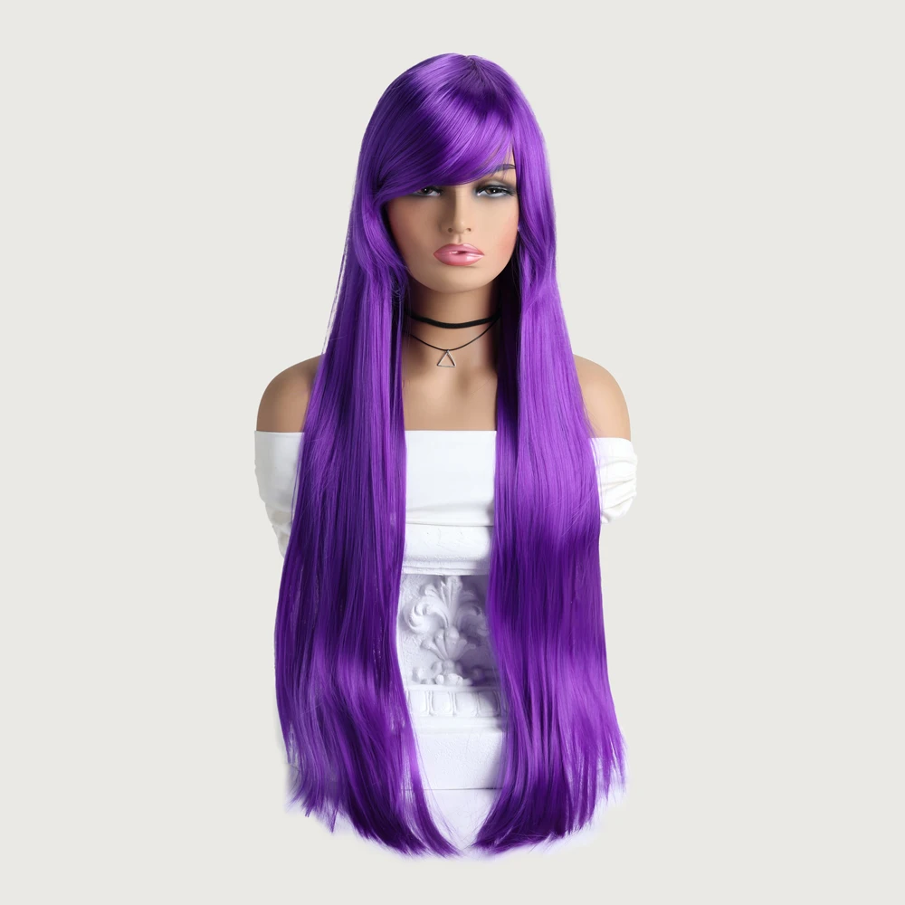 

32 Inch SynthetiLong Synthetic Wig Mid Bangs Women Purple Ombre Heat Resistant Wigs For Daily Cosplay Halloween Costume Party
