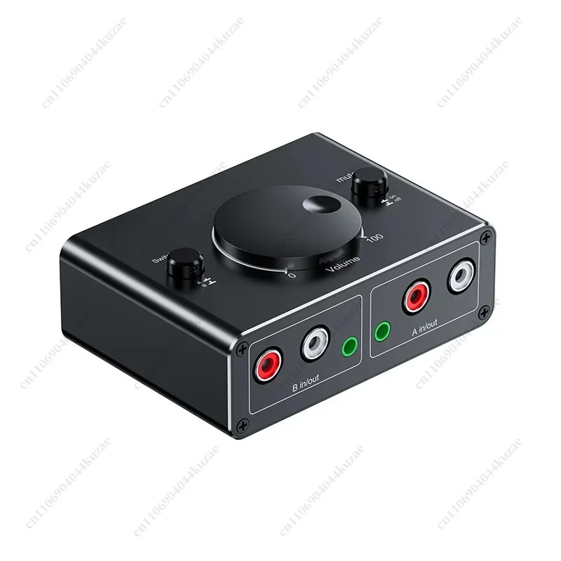 3.5mm Audio Switcher, 2 Input 1 Output & 1 Split 2 RCA Audio Splitter, Volume Control and One-click Mute for Live Streaming