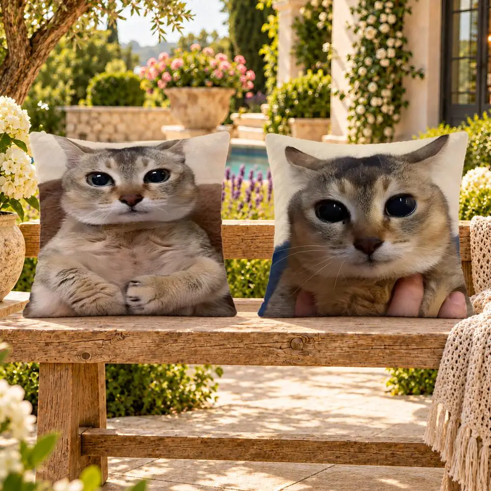 Art Cute Mei Jie Meimei Save Kitty Cushion Cover Soft Plush Throw Pillow Cover Washable Sofa Bed Patio Chair Home Decor