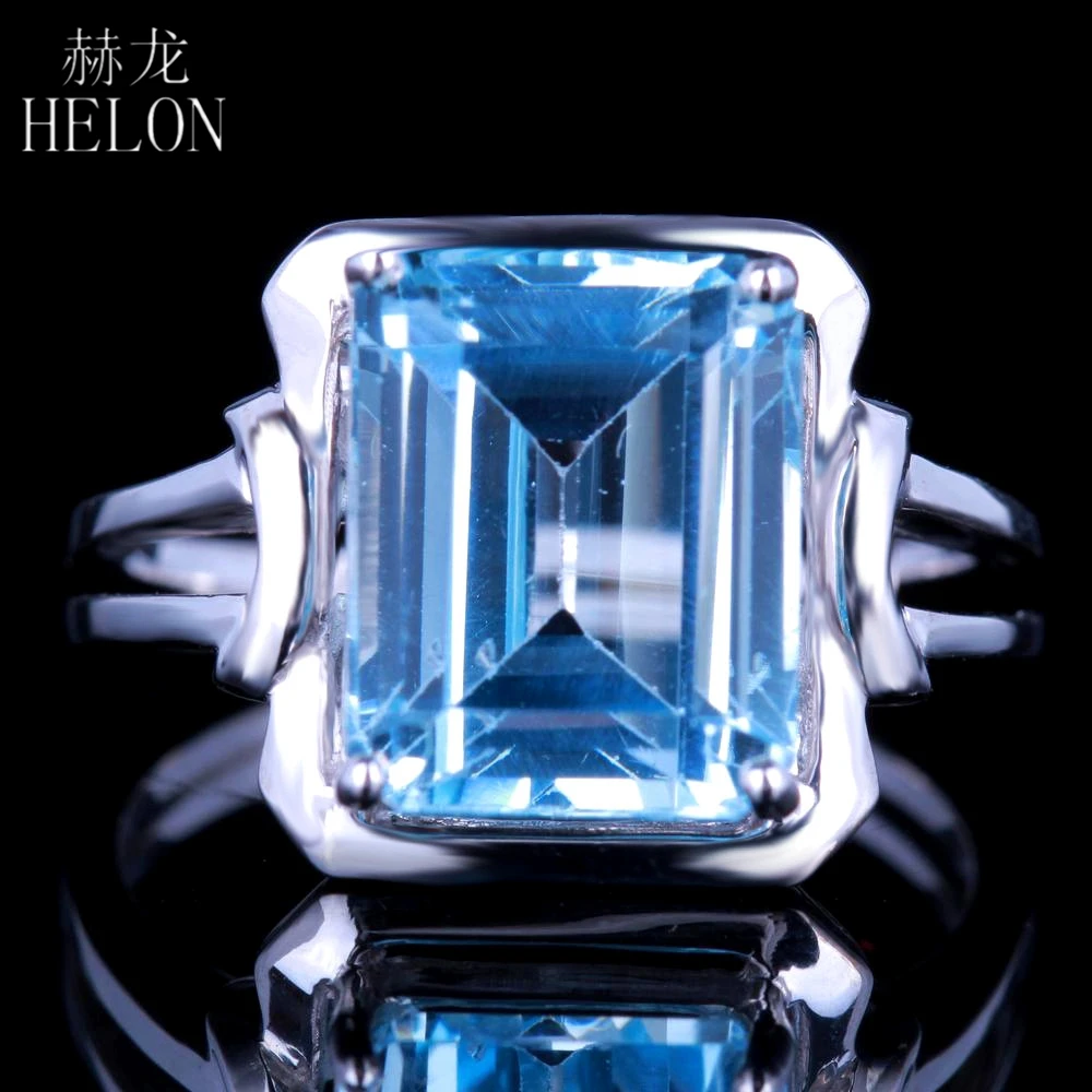 

HELON Sterling Silver 925 Ring Cushion Cut 8.5X10.5mm Genuine Sky Blue Topaz Solitaire Engagement Wedding Ring