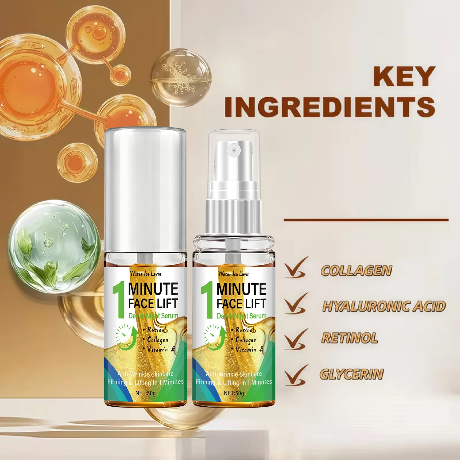 Anti Aging Face Serum Retinol Collagen Peptide Serum for Firming & Lifting Moisturizing Facial Skincare Treatment 50g