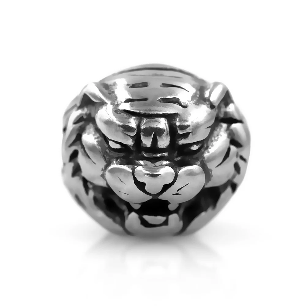 316L Stainless Steel Animal Head Tiger Lion Small Hole Bead Charms Spacer Beads for Jewelry Making Bracelets