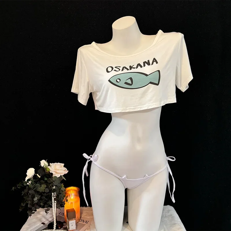 

Горячие аниме Kinako OSAKANA, костюмы для косплея, милая летняя повседневная футболка, укороченные топы, нижнее белье 40hara Kinako Cat, ожерелье, ночное белье