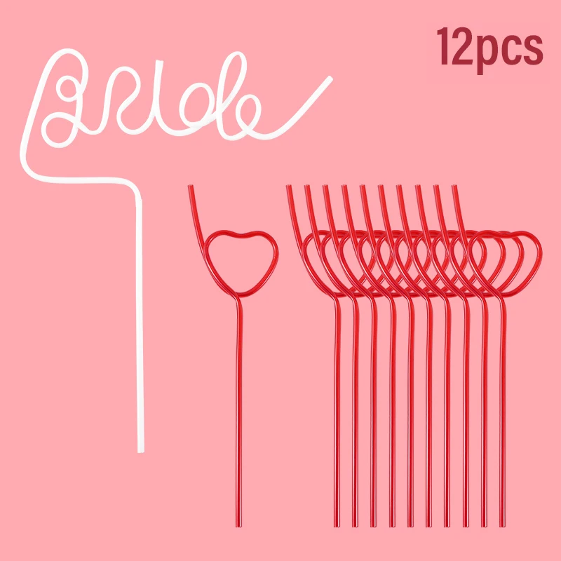 1 zestaw słomek do picia dla nowożeńców Love Heart słomka do picia Bride To Be Dekoracja ślubna Bachelorette Hen Party Supply Team Bride Gift