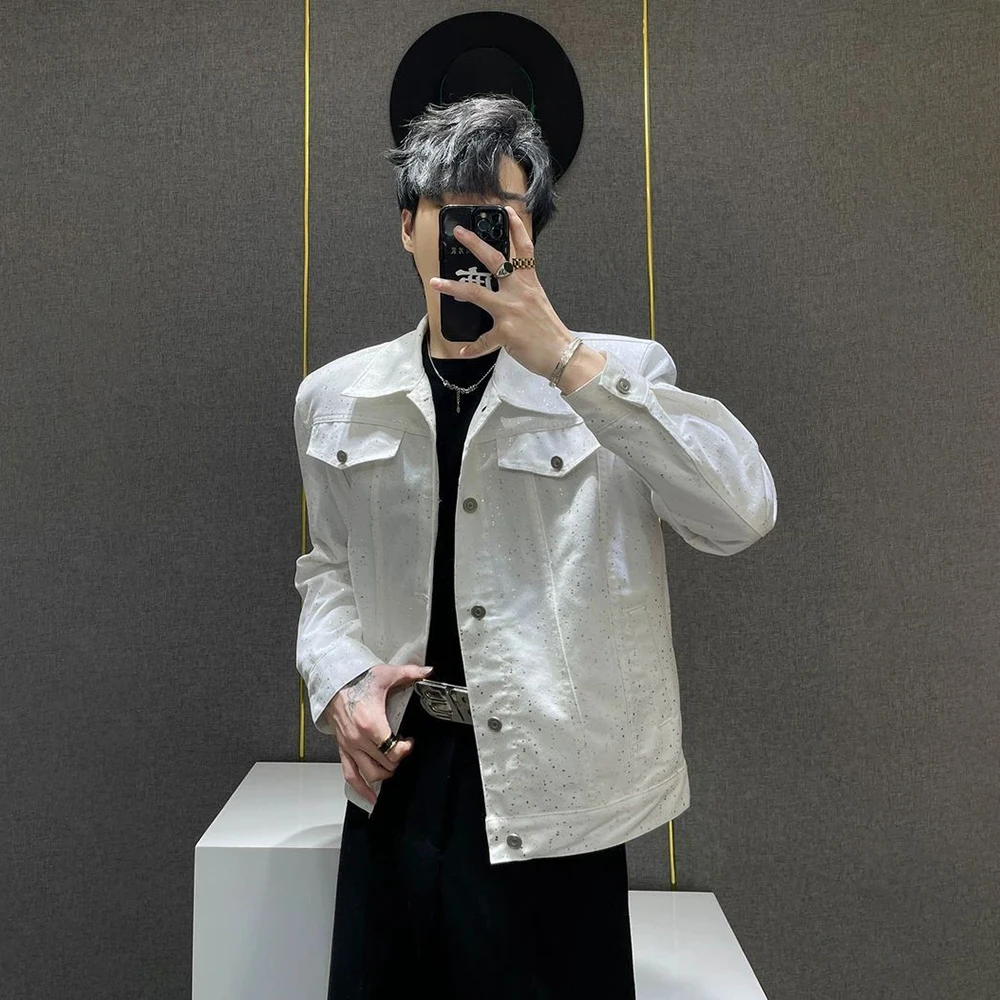 Mens Gold Foil Y2k Shiny Starry Sky Ballroom Jacket Spring Streetwear Fashion Nightclub Stage Performance Niche Top Men'S Wear