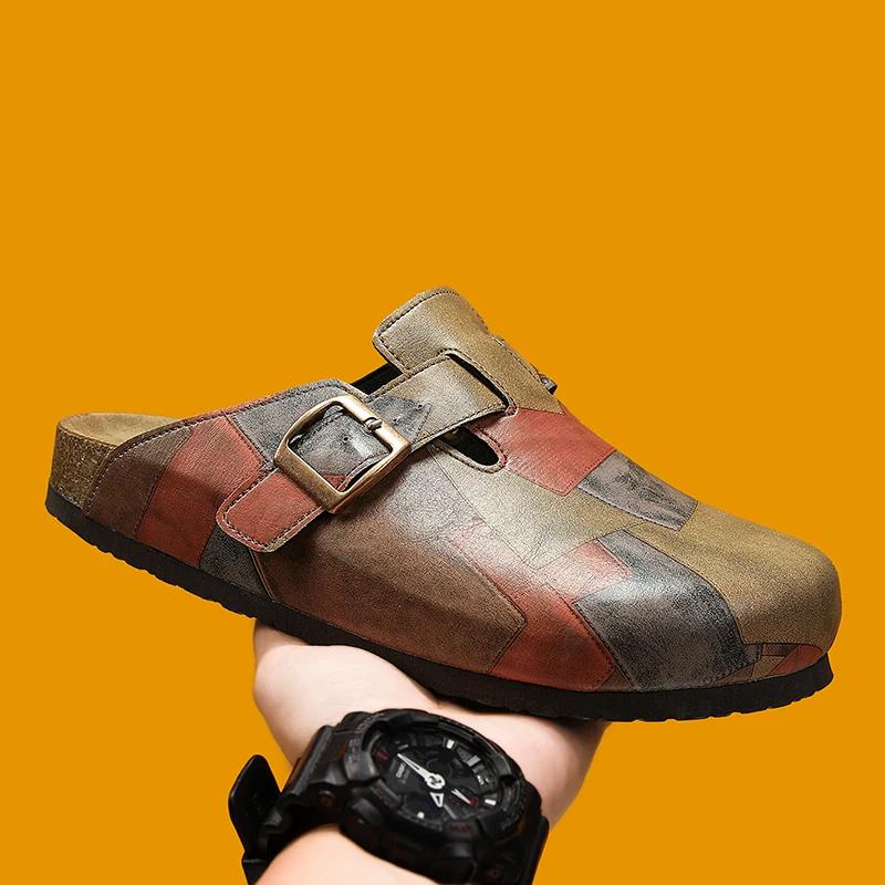 Thick-Sole Half Shoes for Men Mules Leather Loafers Slippers Open-back Casual Shoes Backless Slides Sandal Platform Slip On Flat