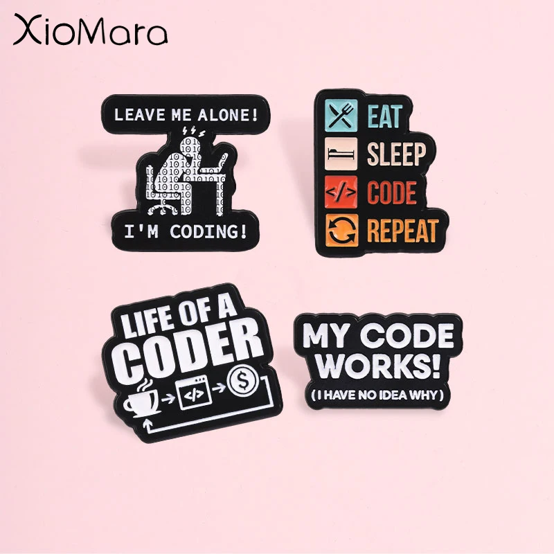 Funny Coder Joke Quote Enamel Pin, Programming Code Text Badge, Fashion Clothes Backpack Accessory, Gift for Programmers